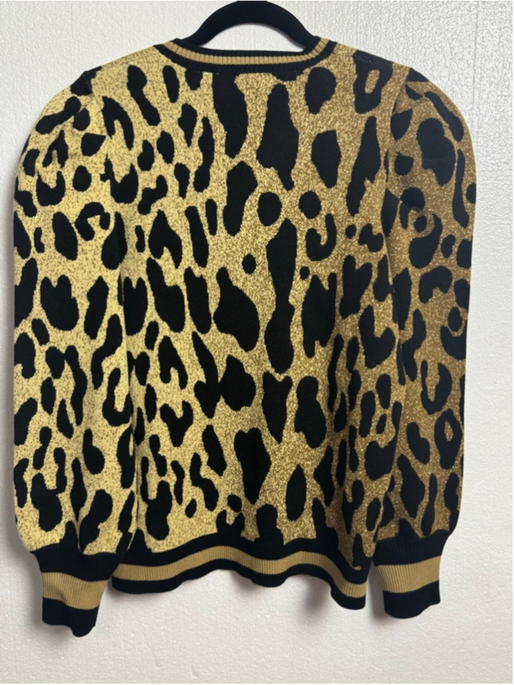 Emily McCarthy Julia Sweater Gold Black Lady Leopard Print Crew Neck Sweater M - Picture 6 of 11